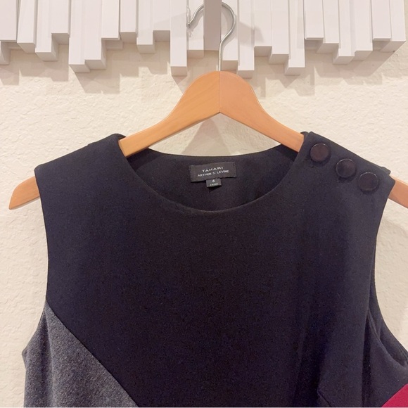Tahari Black Color Block Sleeveless Short Sheath Dress Preowned Size 6 - Picture 3 of 7